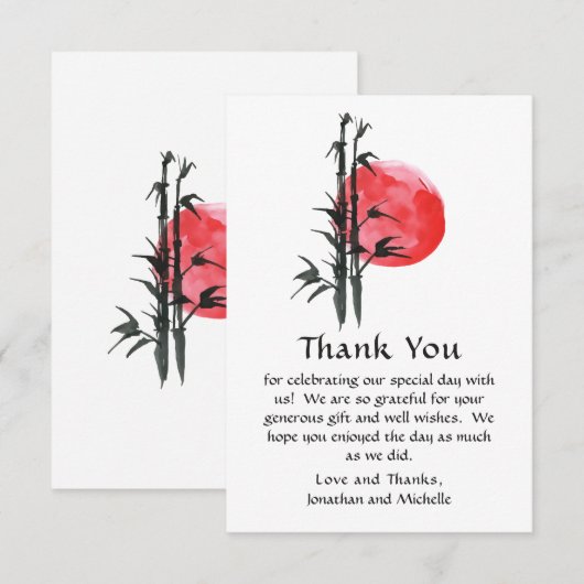 Japanse zon en een gevlekte bamboe bedankkaart (Voorkant / Achterkant)