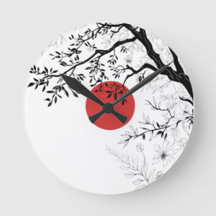 Japanse Zon & Natuur Borstel Kunst Ronde Klok