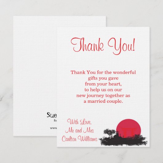 Japanse Zonne-opkomst Trouwkaart met Plat Ontwerp  Kaart (Voorkant / Achterkant)