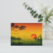 Japanse zonsondergang briefkaart (Staand voorkant)