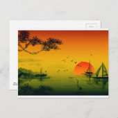 Japanse zonsondergang briefkaart (Voorkant / Achterkant)