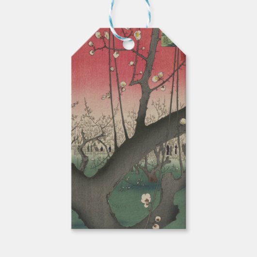 Japanse zonsopgang zonsondergang pruim landgoed bo cadeaulabel (Voorkant)