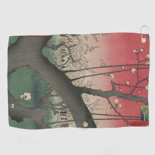 Japanse zonsopgang zonsondergang pruim landgoed bo golfhanddoek (Horizontaal)