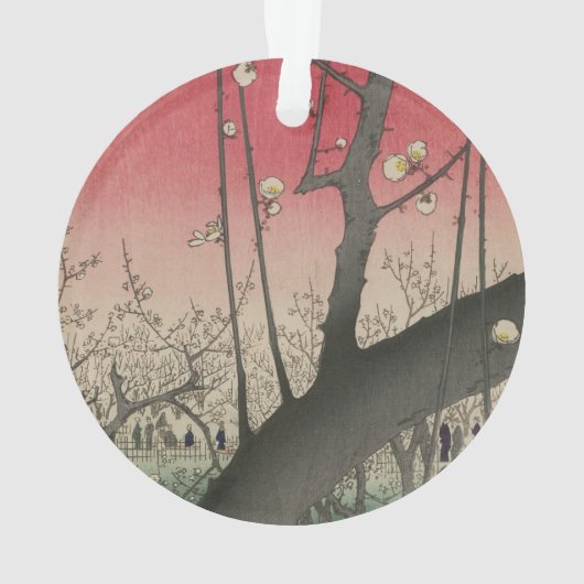 Japanse zonsopgang zonsondergang pruim landgoed bo ornament (achterkant)