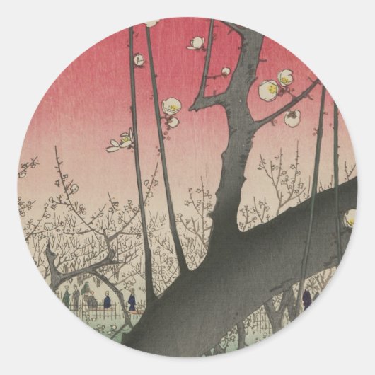 Japanse zonsopgang zonsondergang pruim landgoed bo ronde sticker (Voorkant)
