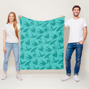 Japanse zwaluwen in vlucht, turquoise en aqua fleece deken