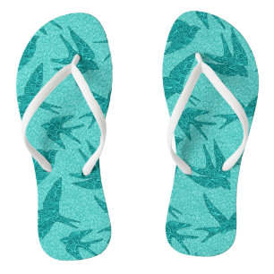 Japanse zwaluwen in vlucht, turquoise en aqua teenslippers