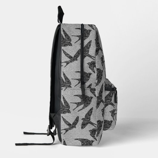 Japanse zwaluwen in vlucht, zwart en lichtgrijs bedrukte rugzak (Links)