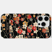 Japanse Zwarte Bloempatroon met Monogram Case-Mate iPhone Case (Achterkant (horizontaal))