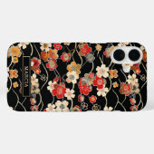 Japanse Zwarte Bloempatroon met Monogram Case-Mate iPhone Case (Achterkant (horizontaal))