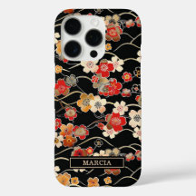 Japanse Zwarte Bloempatroon met Monogram