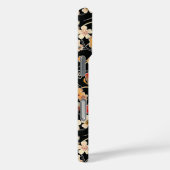 Japanse Zwarte Bloempatroon met Monogram Case-Mate iPhone Case (Achterkant / Rechts)