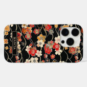 Japanse Zwarte Bloempatroon met Monogram Case-Mate iPhone Case (Achterkant (horizontaal))