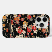 Japanse Zwarte Bloempatroon met Monogram Case-Mate iPhone Case (Achterkant (horizontaal))