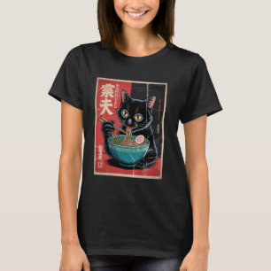 Japanse Zwarte Kat Eet Ramen Kitten Voedsel Mannen T-shirt