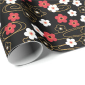 Japanse zwarte Sakura Cherry Blossom Flowers Cadeaupapier (Rol Hoek)