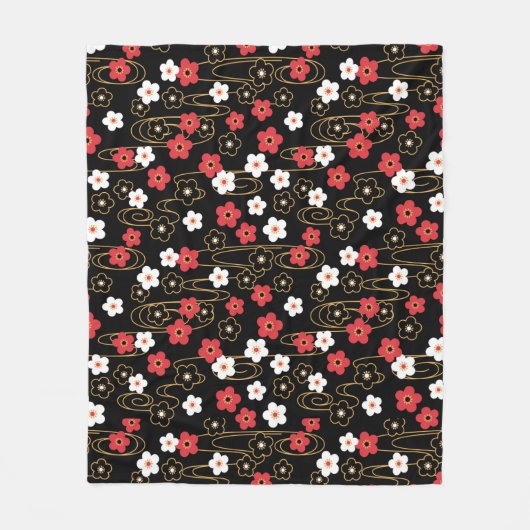 Japanse zwarte Sakura Cherry Blossom Flowers Fleece Deken (Voorkant)