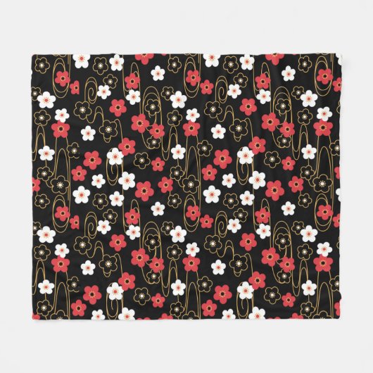 Japanse zwarte Sakura Cherry Blossom Flowers Fleece Deken (Voorkant (Horizontaal))