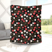 Japanse zwarte Sakura Cherry Blossom Flowers Fleece Deken
