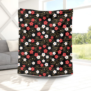 Japanse zwarte Sakura Cherry Blossom Flowers Fleece Deken