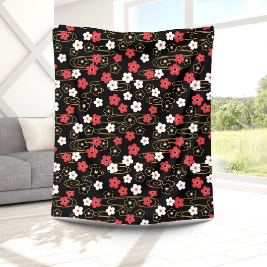 Japanse zwarte Sakura Cherry Blossom Flowers Fleece Deken