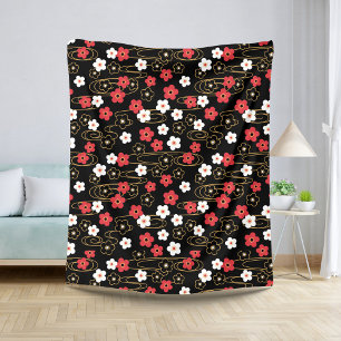 Japanse zwarte Sakura Cherry Blossom Flowers Sherpa Deken