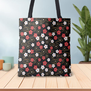 Japanse zwarte Sakura Cherry Blossom Flowers Tote Bag
