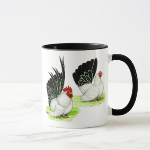 Japanse zwarte witte bantams mok