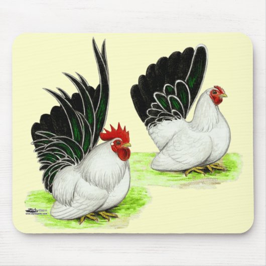 Japanse zwarte witte bantams muismat (Voorkant)