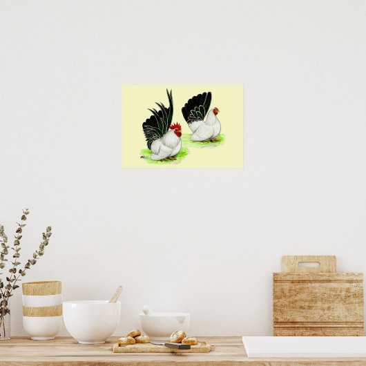 Japanse zwarte witte bantams poster (Keuken)