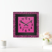 Jaquar Animal Print met Hot Pink en Black Vierkante Klok (Huis)