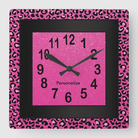 Jaquar Animal Print met Hot Pink en Black Vierkante Klok (Voorkant)