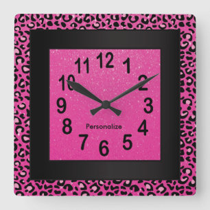 Jaquar Animal Print met Hot Pink en Black Vierkante Klok
