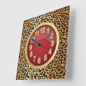 Jaquar Animal Print with Red and Gold Vierkante Klok (Hoek)
