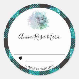 *~* Jar Buffalo Gingham AP30 Dandelion Heart Ronde Sticker