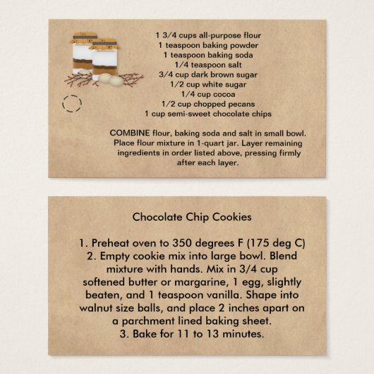 Jar Chocolate Chip Cookie Mix Hang Label Visitekaartje (Voorkant /achterkant)