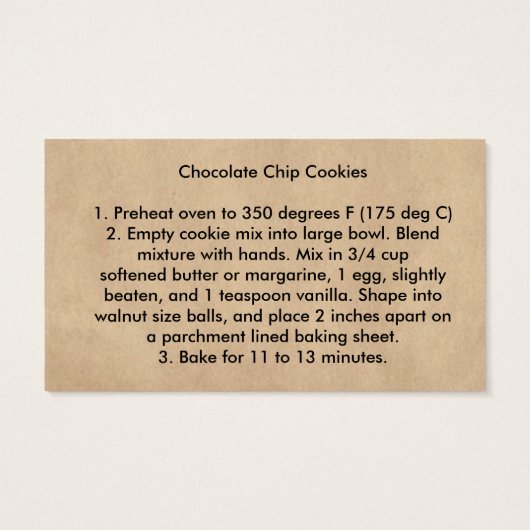 Jar Chocolate Chip Cookie Mix Hang Label Visitekaartje (Achterkant)