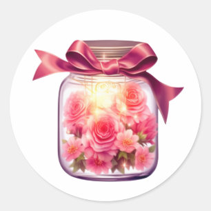Jar Cliparts roze bloemen Ronde Sticker