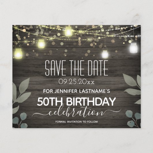 Jar Light 50th Birthday Save the Date Budget (Voorkant)