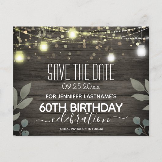 Jar Light 60th Birthday Save the Date Budget (Voorkant)