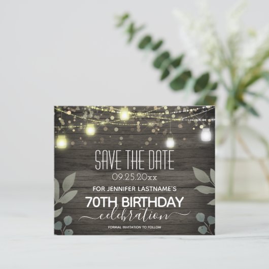 Jar Light 70th Birthday Save the Date Budget (Staand voorkant)