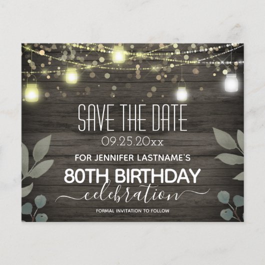 Jar Light 80th Birthday Save the Date Budget (Voorkant)