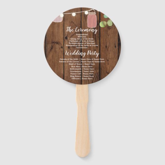 Jar Lights Bloemen Houten Kruiken Huwelijksprogram Handwaaier (Achterkant)