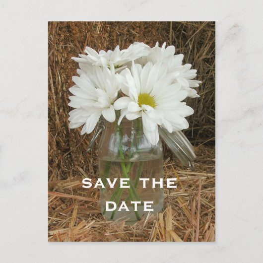 Jar of Daisies op een Bale of Hay Save The Date Aankondigingskaart (Voorkant)
