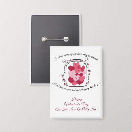 Jar Of Love Valentines Day Badge Button (Voorkant / Achterkant)