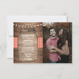 Jar Red Gingham Wedding Bedankt Card Verloving Kaart