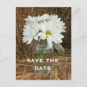 Jar van Daisies op een bale van Hay Save the Date Aankondigingskaart