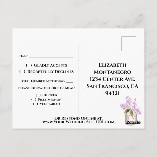 Jar van Lilacs rustieke Waterverf bruiloft RSVP Briefkaart (Achterkant)