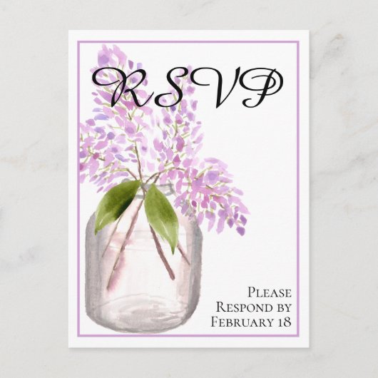 Jar van Lilacs rustieke Waterverf bruiloft RSVP Briefkaart (Voorkant)