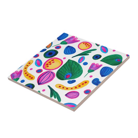 Jardín Botánico Abstracto Boho Maximalist Tegeltje (Zijkant)